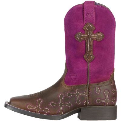 Ariat Crossroads Kahverengi / Pembe Western Csizma Çocuk (27232-947)